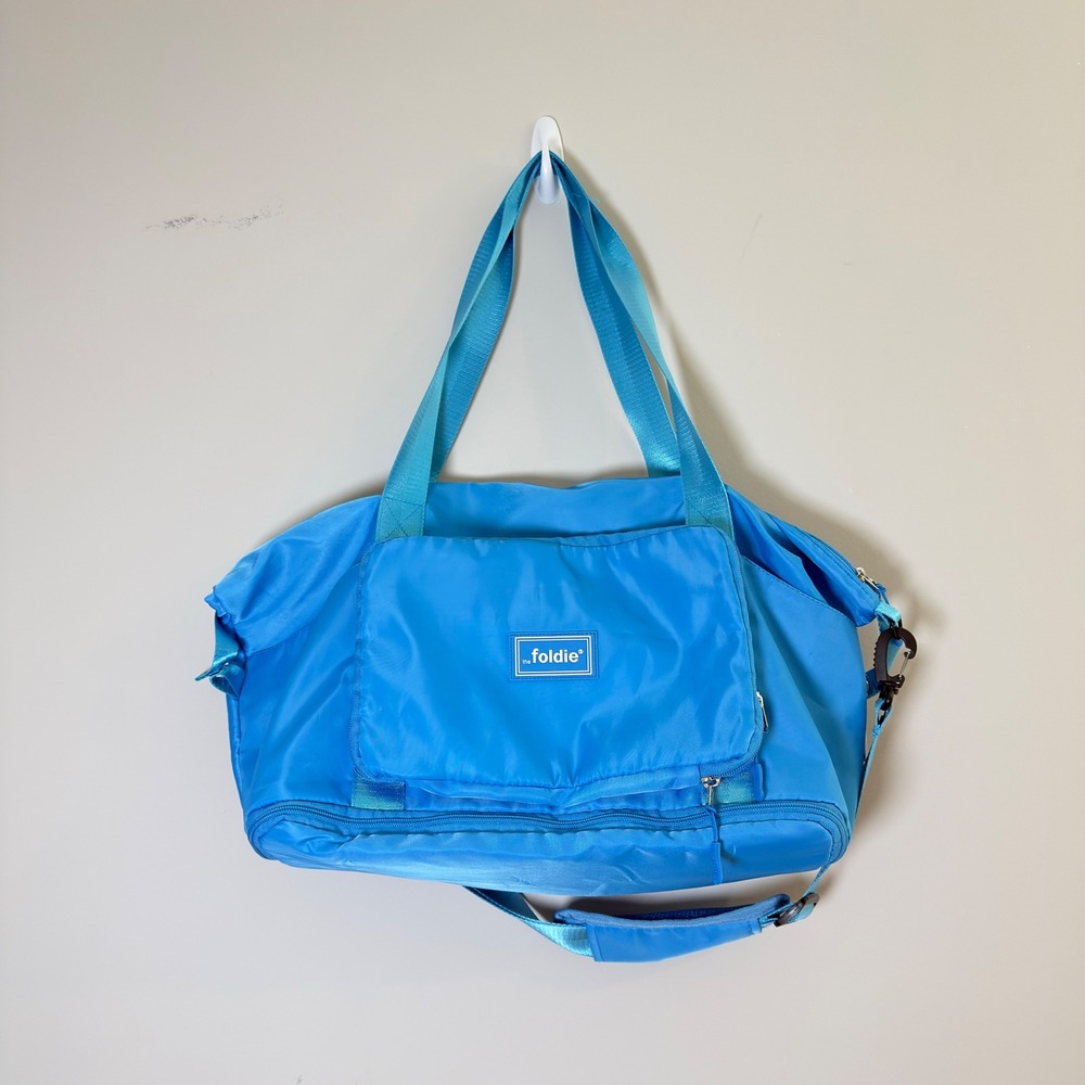 The Foldie Foldable Travel Duffel Bag Blue Expandable Weekender Gym Bag